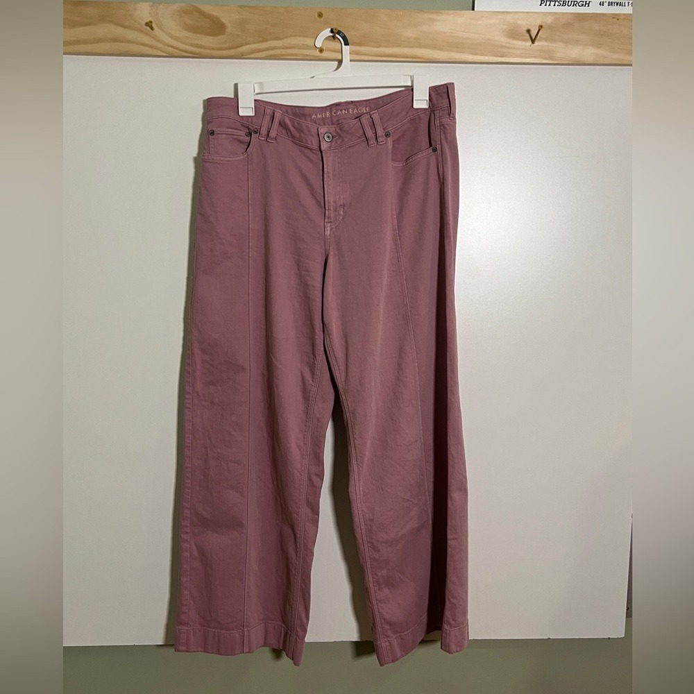 American Eagle Low Rise Baggy Wide Leg Jeans Mauve Women Sz 16L